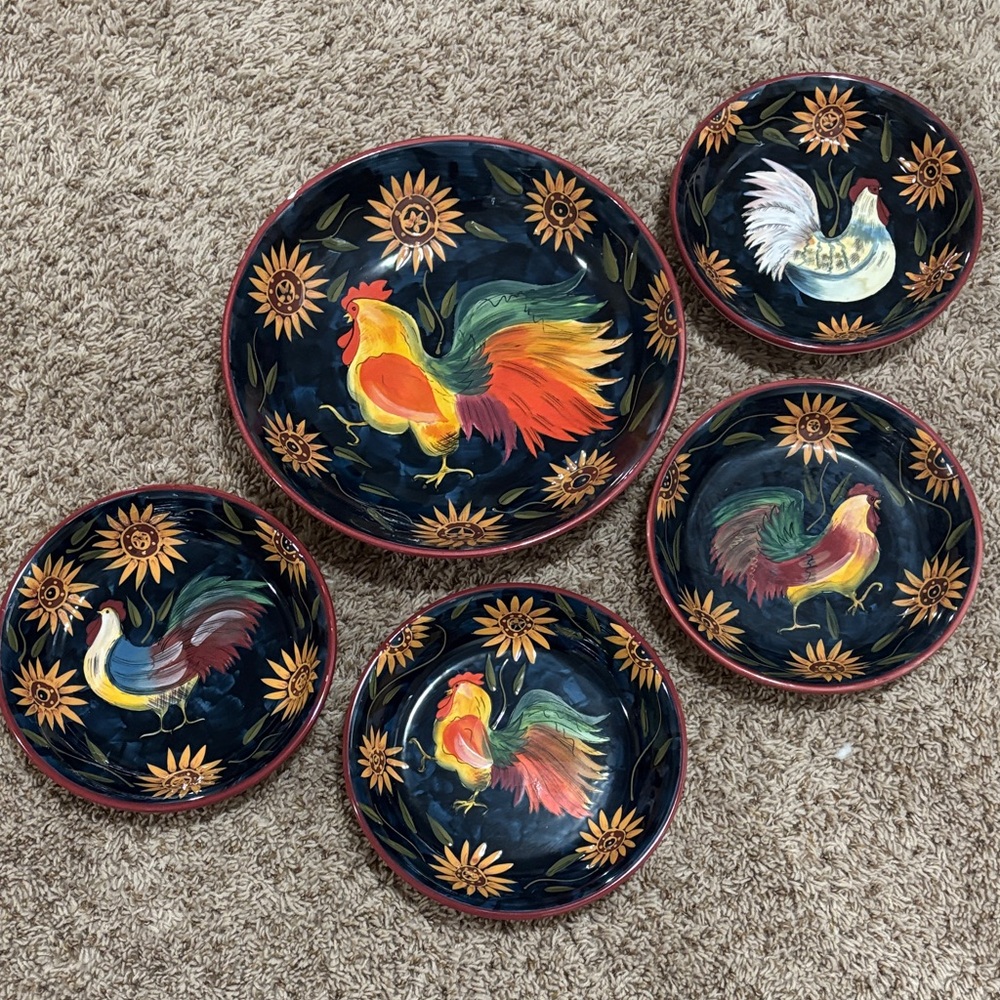 Certified International Susan Winget Sunrise Rooster pasta bowl set
